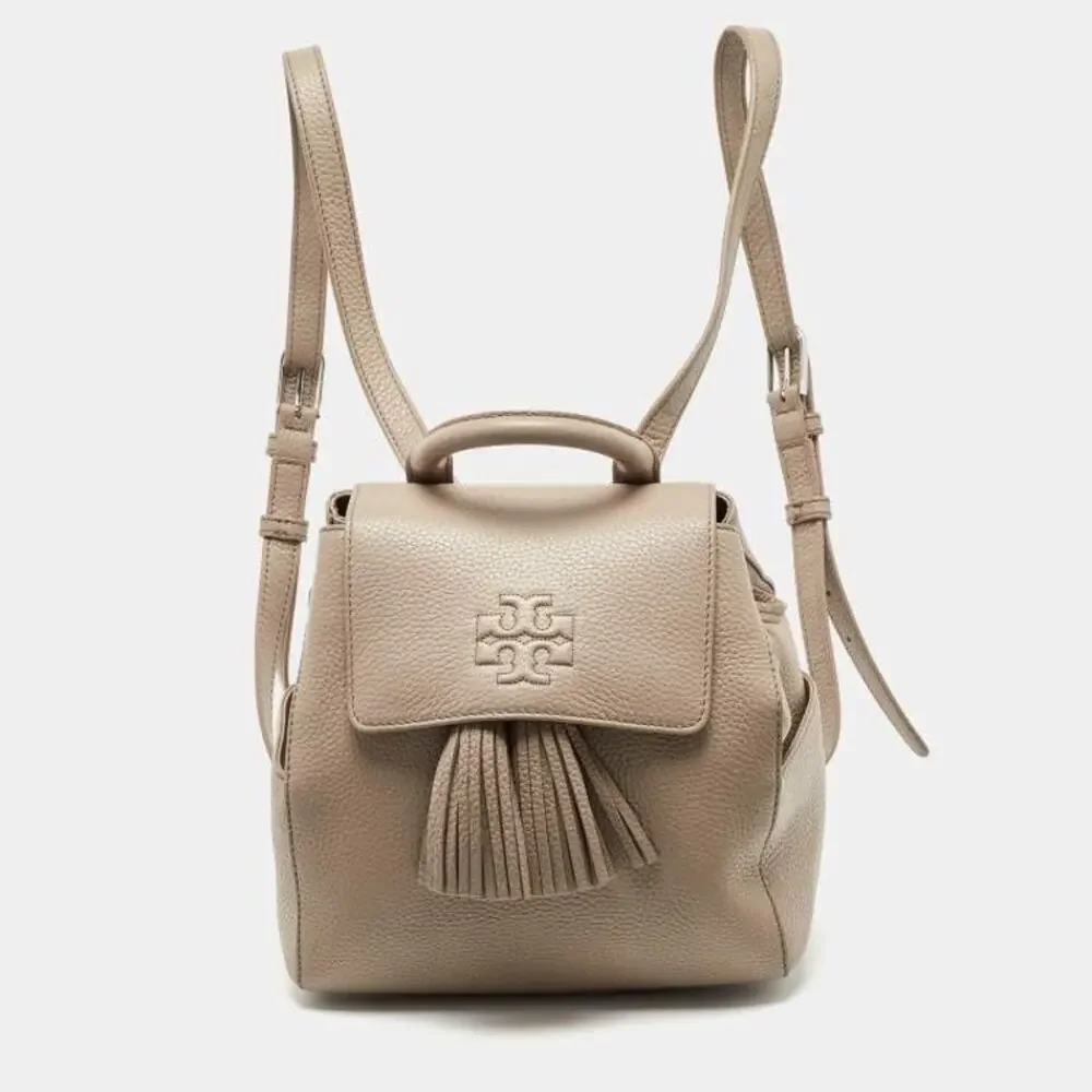 Tory Burch Sand McGraw Leather Backpack w/‎ Tassel Detail, Adjustable Straps